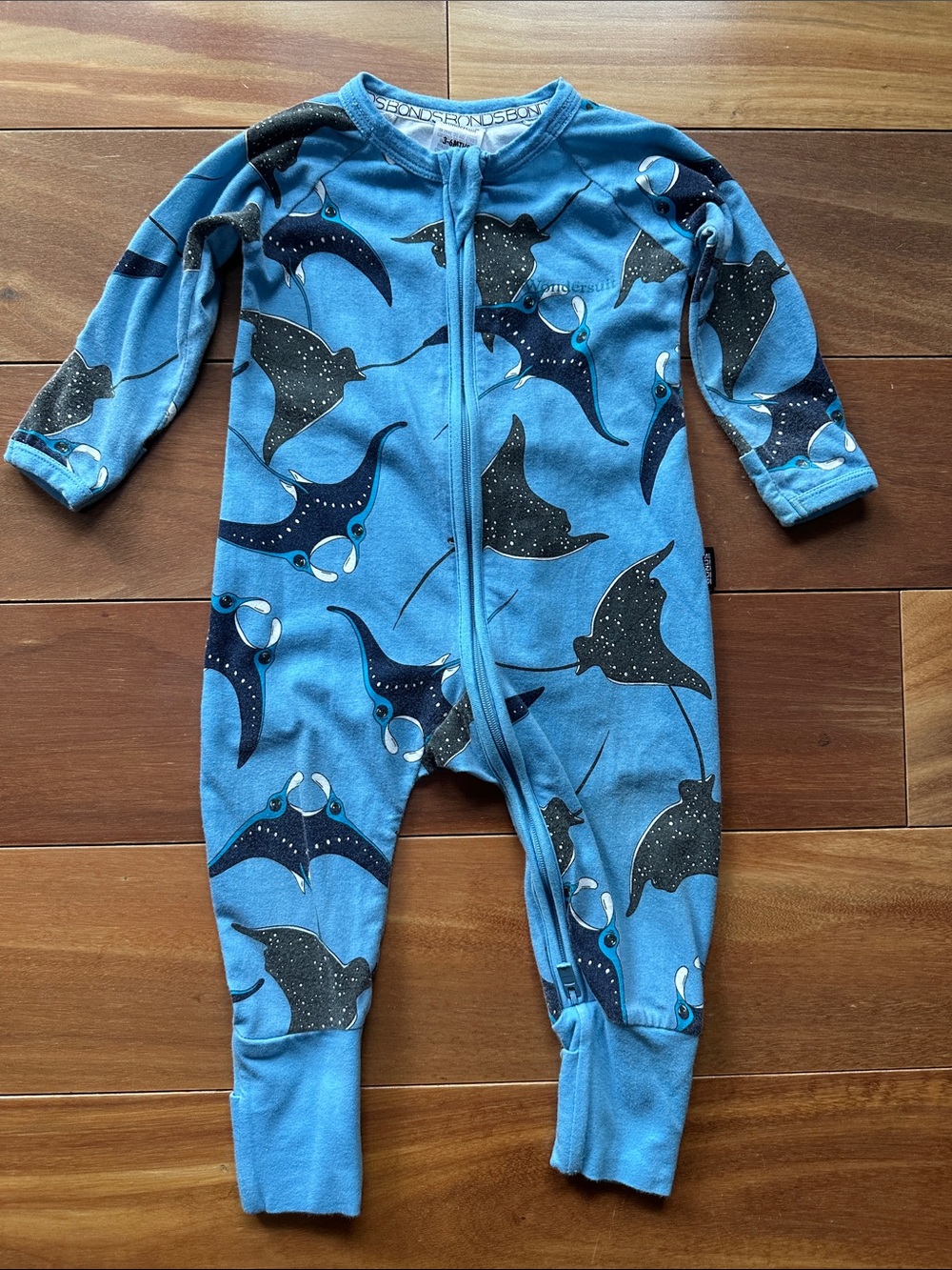 Bonds Wondersuit Blue Manta Ray Zippy Pajamas 3-6m